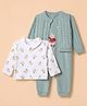 ToffyHouse 100% Cotton Knitted Full Sleeves Party Rompers and Dungarees With Bear Print in Green