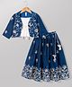 Babyhug Chiffon Woven Sleeveless Choli and Lehenga Set With Jacket & Floral Embroidery - Navy Blue