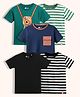 Orange Sugar 100% Cotton Knit Pack Of 5 Half Sleeves Striped & Camera Printed Tees - Green Black & Blue