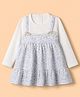 Kids Magic Knitted Woven Full Sleeves Tiered Frock with Floral Print in Blue