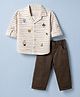 Kids Magic 100% Cotton Woven Full Sleeves Striped Shirt and Pant with Star Fish Embroidery - Off White