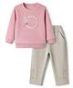 Kids Magic Cotton Knit Full Sleeves T-shirt and Pant Set With Floral Embroidery - Dark Pink