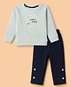 Kids Magic Cotton Knit Full Sleeves T-Shirt & Pant With Text Print - Light Green