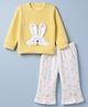 Kids Magic Cotton Knit Full Sleeves Top and Pant with Full Length and Rabbit Applique in Yellow