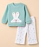 Kids Magic Cotton Full Sleeves Top and Pant with Full Length and Rabbit Applique in Aqua Blue