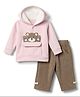Kids Magic Cotton Knit Full Sleeves Hooded T-Shirt and Pant Set With Bear Patch - Pink