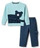 Kids Magic Cotton Knit Full Sleeves T-Shirt and Pant with Full Length and Bear Applique in Blue for 18-24 Months