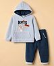 Kids Magic Cotton Knit Full Sleeves Hooded Winter Wear Suit With Bear Patch - Blue