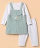 Kids Magic Cotton Knit Full Sleeves Top and Pant with Pinafore & Floral Applique - Sea Green