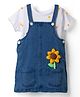 Babyhug Denim Woven Half Sleeves Frock with Floral Printed Inner Tee and Applique - Blue