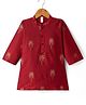 Babyhug Cotton Mix Woven Kurta with Full Sleeves and Palm Tree Foil Print in Maroon