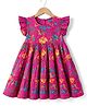 Babyhug 100% Cotton Cambric Woven Ethnic Dress with Half Sleeves, Frill Sleeves and Floral Print in Fuchsia