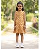 Kiddopanti Cotton Woven Sleeveless Floral Printed Layered Dress - Orange
