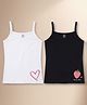 NUSYL Cotton Knit Pack Of 2 Sleeveless Heart & Strawberry Printed Camisoles - White & Black