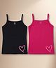 NUSYL Cotton Knit Pack Of 2 Sleeveless Heart Printed Camisoles - Black & Dark Pink