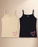 NUSYL Cotton Knit Pack Of 2 Sleeveless Heart Printed Camisoles - Beige & Black