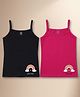NUSYL Cotton Knit Pack Of 2 Sleeveless Rainbow Printed Camisoles - Black & Dark Pink