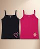 NUSYL Cotton Knit Pack Of 2 Sleeveless Heart & Strawberry Printed Camisoles - Black & Dark Pink