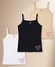 NUSYL Cotton Knit Pack Of 3 Sleeveless Heart Printed Camisoles - White Black & Beige