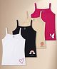 NUSYL Cotton Knit Pack Of 4 Sleeveless Heart Rainbow Butterfly & Strawberry Printed Camisoles - White Black Dark Pink & Beige