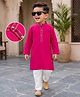 Babyhug Cotton Blend Woven Full Sleeves Solid Kurta & Pyjama With Placket Detailing - Fuchsia
