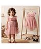 ToffyHouse Cotton Mesh Sleeveless Party Dress With Floral Applique - Dark Peach