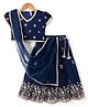 Babyhug Woven Net Full Length Lehenga Choli and Dupatta with Half Sleeves and Floral Embroidery in Navy Blue for 2-3 Years