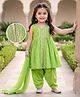 Babyhug Cotton Blend Woven Sleeveless Lace Detailing Kurti Salwar and Dupatta Set - Green