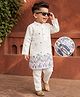 Babyhug Cotton Blend Woven Kurta Pyjama Set with Full Sleeves and Floral Embroidery in White
