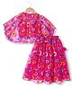 Babyhug Net Woven Sleeveless Choli & Lehenga Set With Floral Embroidered Jacket - Fuchsia