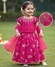 Babyhug Xhiffon Woven Half Sleeves Chinnon Sequin Floral Embroidered Lehenga Choli and Dupatta Set- Dark Pink