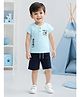 URBAN KOOL Lycra Knit Half Sleeves Camera Printed Tee & Shorts Set - Aqua