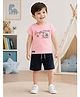 URBAN KOOL Lycra Knit Half Sleeves Cycle Printed Tee & Shorts Set - Peach
