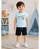 URBAN KOOL Lycra Knit Half Sleeves Cycle Printed Tee & Shorts Set - Aqua