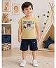 URBAN KOOL Lycra Knit Half Sleeves Boy & Typography  Printed Tee & Shorts Set - Mustard