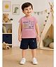 URBAN KOOL Lycra Knit Half Sleeves Boy & Typography Printed Tee & Shorts Set - Onion