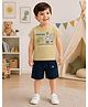 URBAN KOOL Lycra Knit Half Sleeves Boy & Typography Printed Tee & Shorts Set - Mustard