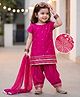 Babyhug Cotton Blend Woven Half Sleeves Kurti, Churidar and Dupatta Set With Dot Sequin Embroidery - Fuchsia