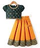 Babyhug Brocade Cotton Woven Half Sleeves Embroidered Choli & Lehenga Set - Green & Mustard