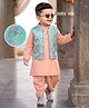 Babyhug 100% Cotton Woven Full Sleeves Solid Kurta & Dhoti Set With Floral Printed Jacket - Pink