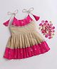 Many frocks & Cotton Woven Sleeveless Gota Lace Embellished & Elephant Motif Printed Ethnic Dress - Beige & Pink