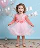 Many frocks & Net Woven Full Sleeves Bow Applique Detailed Sequin Embellished Dress - Pink & Peach