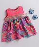 Many frocks & Cotton Woven Sleeveless Gota Lace Embellished & Floral Printed Ethnic Dress - Multi Colour & Pink