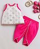 Many frocks & ChanderI Woven Sleeveless Zari Work Detailed Kurti & Dhoti Set - Pink & Off White
