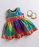 Many frocks & Silk Woven  Sleeveless Gota Lace Embellished & Checkered Ethnic Dress - Multi Colour