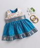 Many frocks & Cotton Woven Sleeveless Gota Lace Embellished & Floral Foil Printed Ethnic Dress - Blue & Cream