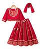 Babyhug Brocade Woven THree Fourth Sleeves Lehenga Choli and Dupatta Set with Floral Embroidery - Maroon