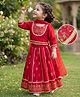 Babyhug Brocade Woven THree Fourth Sleeves Lehenga Choli and Dupatta Set with Floral Embroidery - Maroon