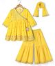 Babyhug Georgette Woven Three Fourth Sleeves Sequin Embroidered Kurti Gharara and Dupatta Set - Yellow