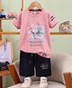 Unfab Cotton Tencel Blend Knit Half Sleeves Typography Printed Tee & Shorts Set - Peach